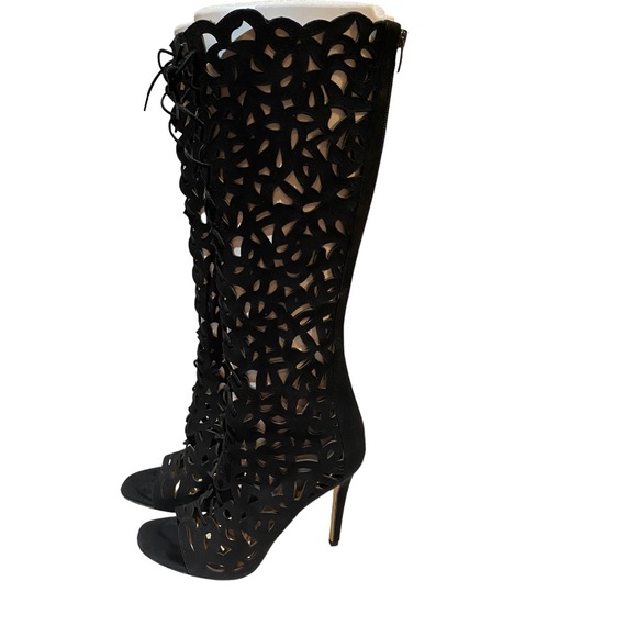 ✨NEW ✨ Via Spiga leather Tresa Cutout Lace Up Open Toe Tall Boots size 8.5 - Picture 4 of 15